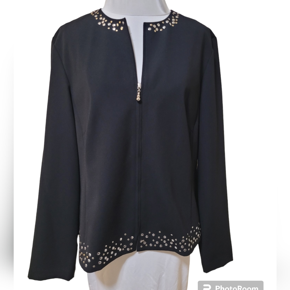 Bob Mackie Studio Black Shirt Blazer,‎ size 10, zip front